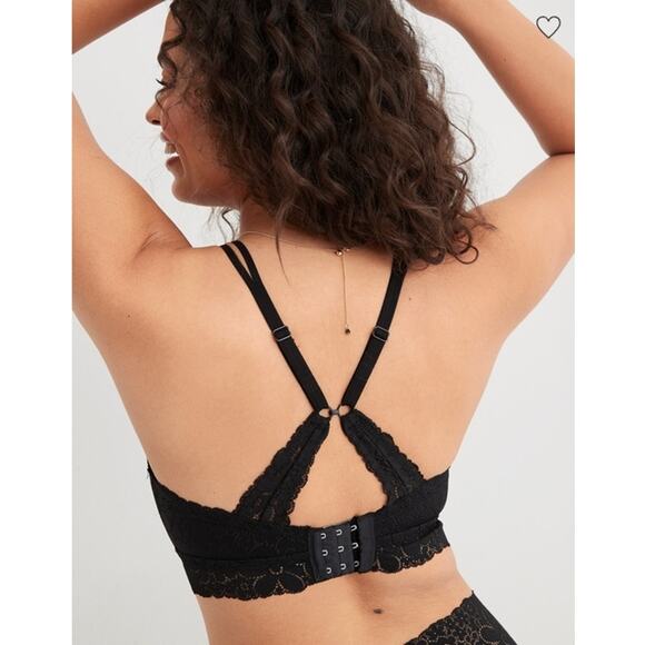 Aerie Real Happy Black Wireless Lightly Lined Candy Lace Bra Size 34C - Picture 3 of 11
